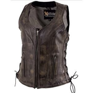 Xelement XS3900 'Bella' Distressed Leather Motorcycle Rider Vest Women Size S